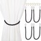 4-Pack Black Cotton Window Curtain Tiebacks Tie Back with 8 Hooks, 26" Holdbacks Rope for Drapes
